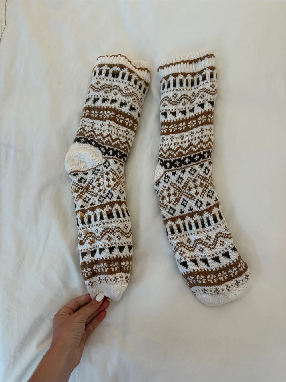 Cotton On White & Brown Fair Isle Crew Socks
